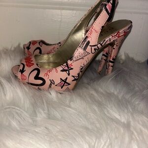 Guess Pink Graphic Peep-Toe Heels